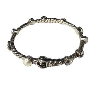 Brighton Silver Tone Bangle Bracelet Monte Carlo Faux Pearls and Rhinestones‎